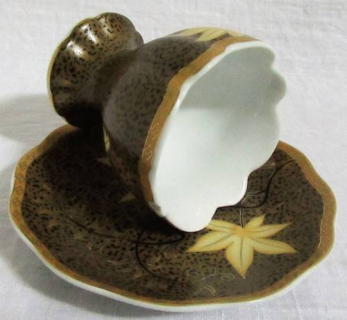 Gorgeous Lily Porcelain Tea Cup and Saucer.  Dark Rich brown with Stunning Gold Detail.
