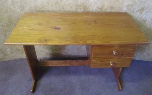 A AMAZING TWO DRAWER WOODEN DESK WITH A SHELF - STUNNING PIECE TO PAINT OR TO ENJOY THE WOOD PATINA