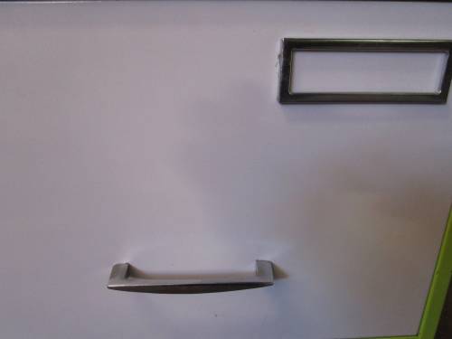 A BEAUTIFUL FUNKED UP TWO DRAWER METAL FILING CABINET - FROM DRAB TO FAB