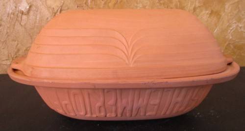Romertopf red clay pottery baking dish with lid- ready to use, casserole, bakeware, baking dish, loa