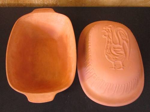 Romertopf red clay pottery baking dish with lid- ready to use, casserole, bakeware, baking dish, loa