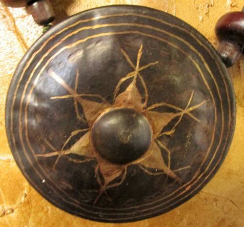 Awesome ornately etched old  gong with burled wood striker-mallet. The gong has loud sound that ling