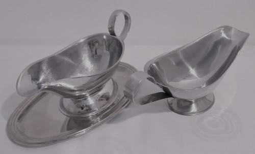 TWO Gravy Sauce Boat Bowl With Handle - ONE MARKED ALOE STAINLESS STEEL