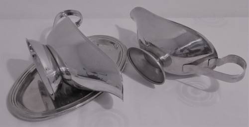 TWO Gravy Sauce Boat Bowl With Handle - ONE MARKED ALOE STAINLESS STEEL