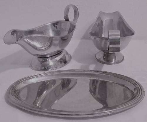 TWO Gravy Sauce Boat Bowl With Handle - ONE MARKED ALOE STAINLESS STEEL