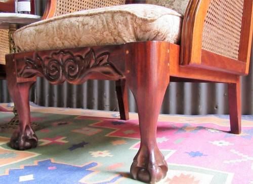 A PAIR OF EXQUISITE HAND CARVED BALL & CLAW OCCASIONAL CHAIRS