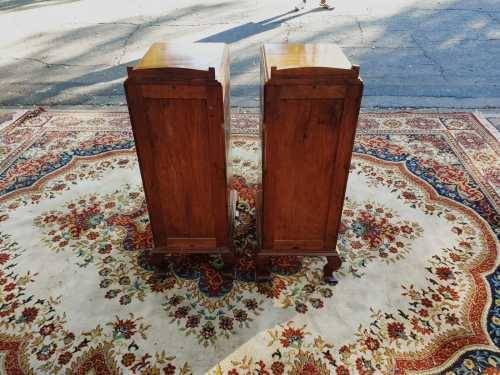 Pair of tall Art Deco wall nut finished pedestals