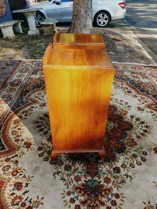 Pair of tall Art Deco wall nut finished pedestals