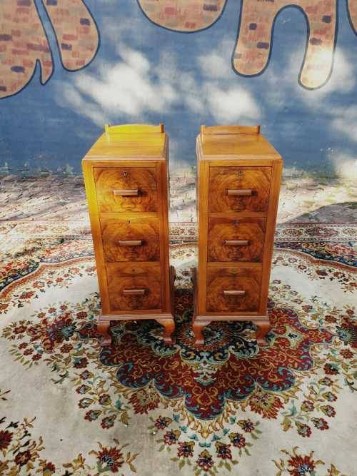 Pair of tall Art Deco wall nut finished pedestals