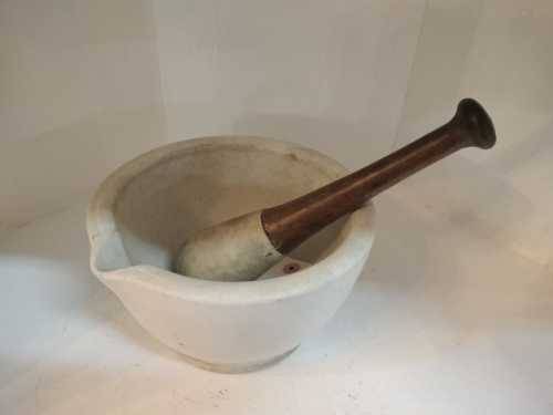 Victorian Style Mortar and Pestle, English, Ceramic, Apothecary, Cookery Tool R1250 H 12cm x L 20cm