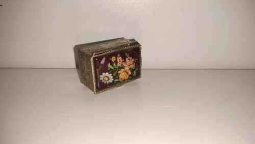 Vintage Micro Floral PILL BOX Made in Italy, Gold Tone, Trinket Box