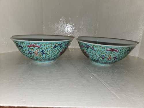 Chinese Wan Shou Longevity Pattern Turquoise Porcelain Rice Bowl