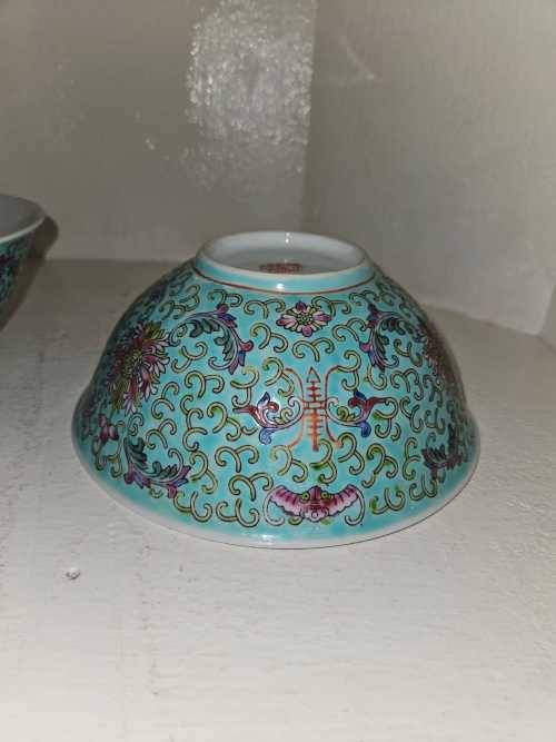 Chinese Wan Shou Longevity Pattern Turquoise Porcelain Rice Bowl