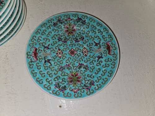 Chinese Wan Shou Longevity Pattern Turquoise Porcelain Plate