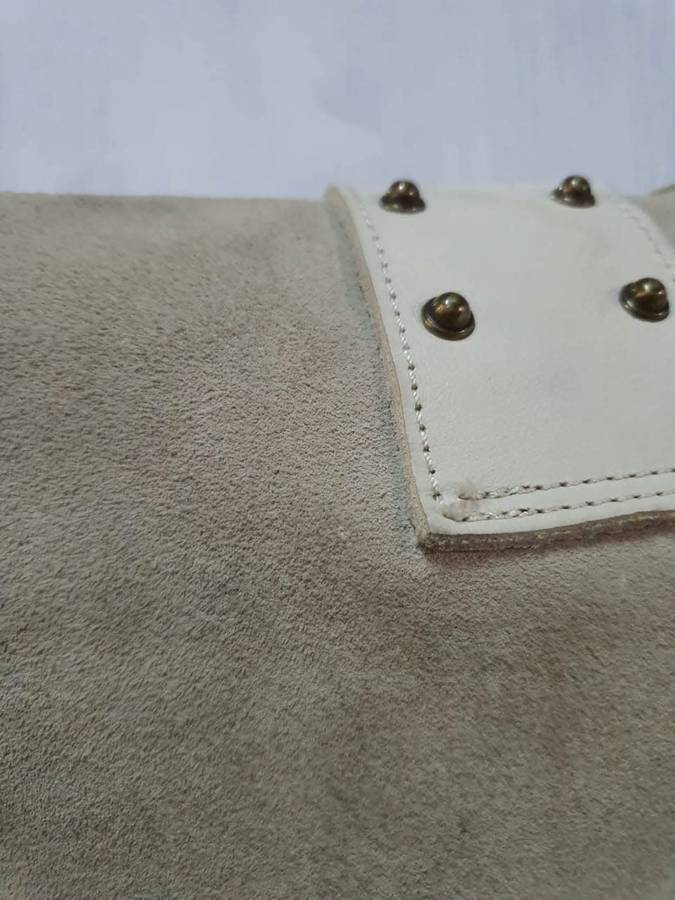 Suede and leather shoulder clutch