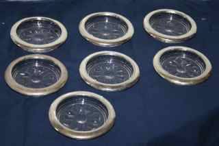 EXQUISITE CUT GLASS COASTERS WITH SILVER PLATED RIM MARKED ITALY