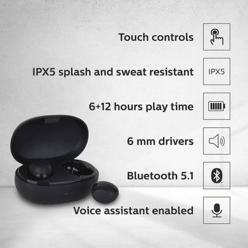 Philips True Wireless In Ear Headphones TAT1235 (Black)