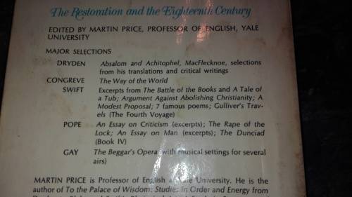 The Oxford Anthology of English Literature The RESTORATION AND THE EIGHTEENTH CENTURY Martin Price