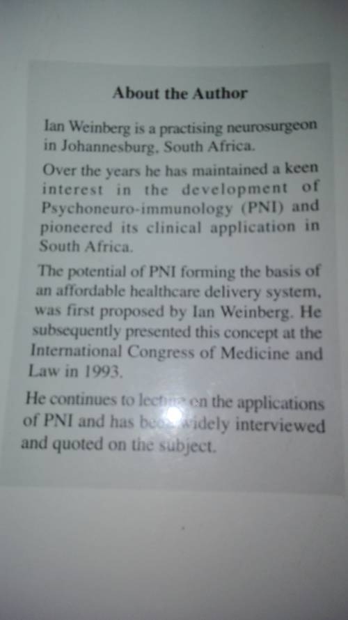 QUANTUM LEAP IAN WEINBERG ( Psychoneuro immunology  PNI )  ( medicine medical   )