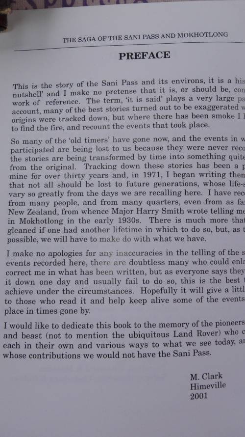 THE SAGA of the SANI PASS and MOKHOTLONG MICHAEL CLARK ( Underberg in the Drakensberg ) 1 pg Stained