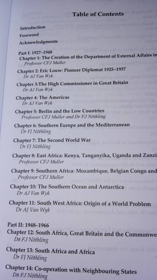 HISTORY OF THE SOUTH AFRICAN DEPARTMENT OF FOREIGN AFFAIRS 1927 - 1993 Edited by Tom Wheeler