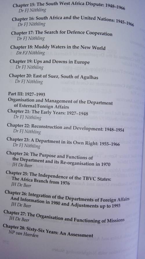 HISTORY OF THE SOUTH AFRICAN DEPARTMENT OF FOREIGN AFFAIRS 1927 - 1993 Edited by Tom Wheeler