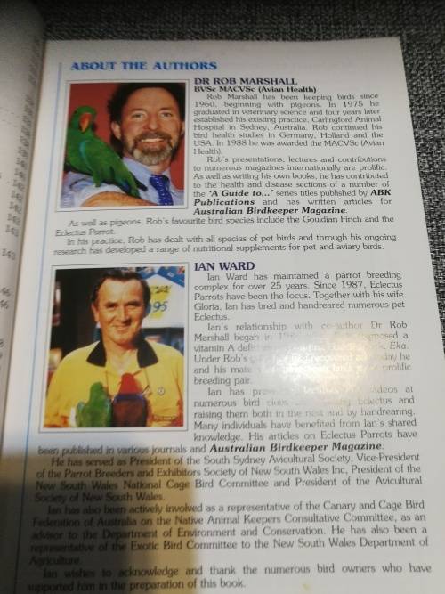 A GUIDE TO ECLECTUS PARROTS  as Pet and Aviary Birds by Dr ROB MARSHALL and IAN WARD