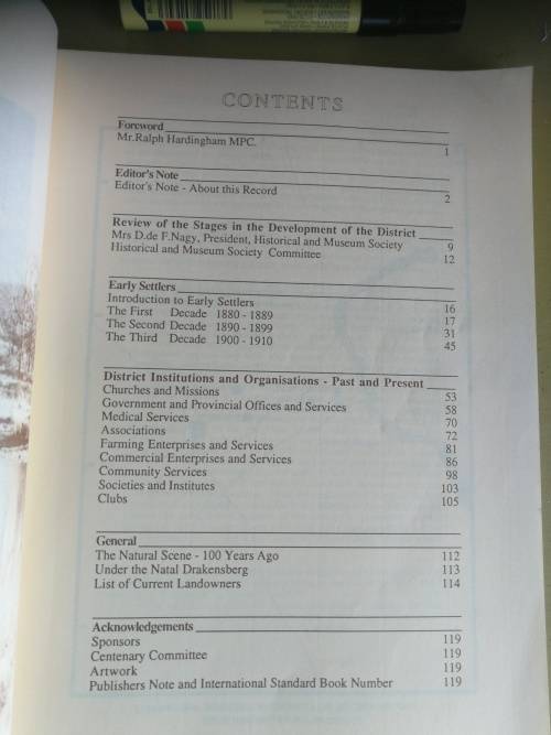 THE FIRST 100 YEARS OF THE UNDERBERG - HIMEVILLE DISTRICT 1887 - 1987  (History  Lower Drakensberg )