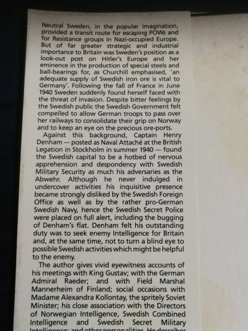 INSIDE THE NAZI RING HENRY DENHAM A Naval Attache in Sweden 1940 -1945 WW2 WWII