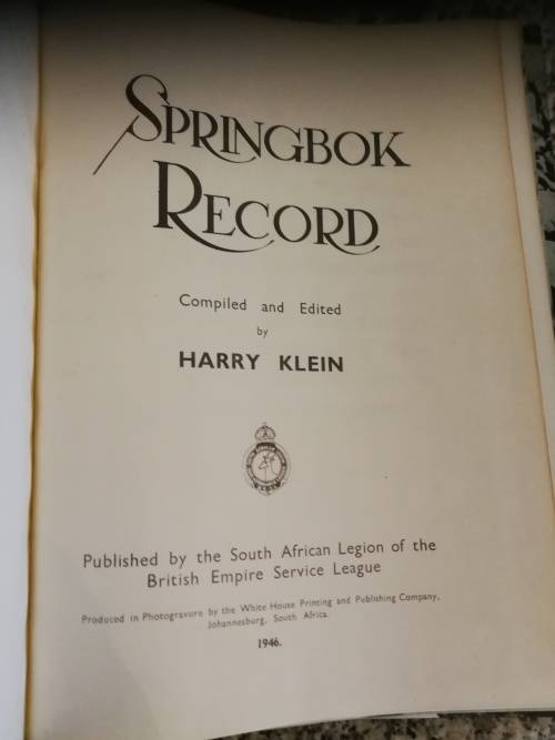 SPRINGBOK RECORD World War II Compiled and Edited Harry Klein 1946 S A Military Saffes SADF WW2