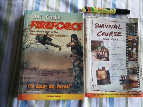 2 Books by CHRIS COCKS FIREFORCE One Man`s War in the Rhodesian Light Infantry plus SURVIVAL COURSE