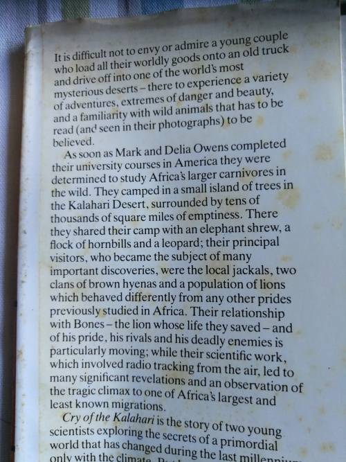 CRY OF THE KALAHARI MARK and DELIA OWENS