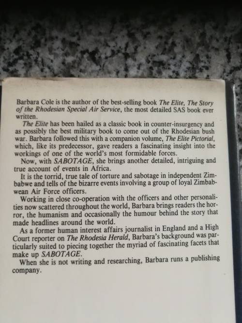SABOTAGE AND TORTURE as told to BARBARA COLE ( Rhodesian War  )