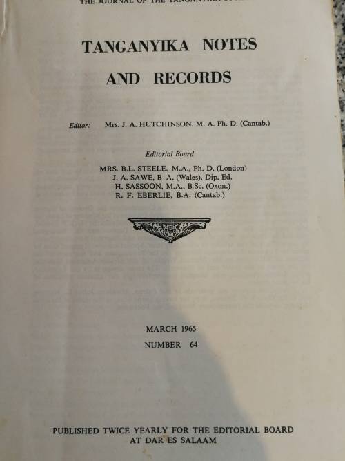 TANGANYIKA NOTES AND RECORDS KILIMANJARO No. 64 March 1965 Journal of the Tanganyika Society