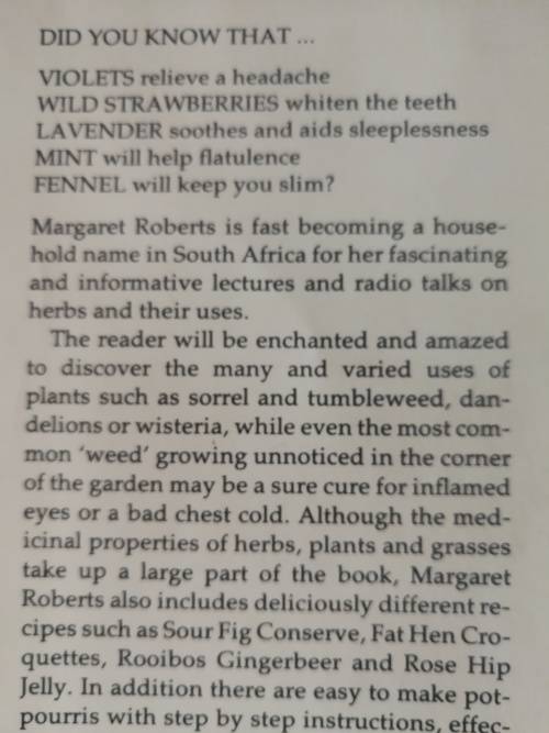 The MEDICINAL and CULINARY USES  of HERBS MARGARET ROBERTS BOOK of HERBS ( healing and cooking )