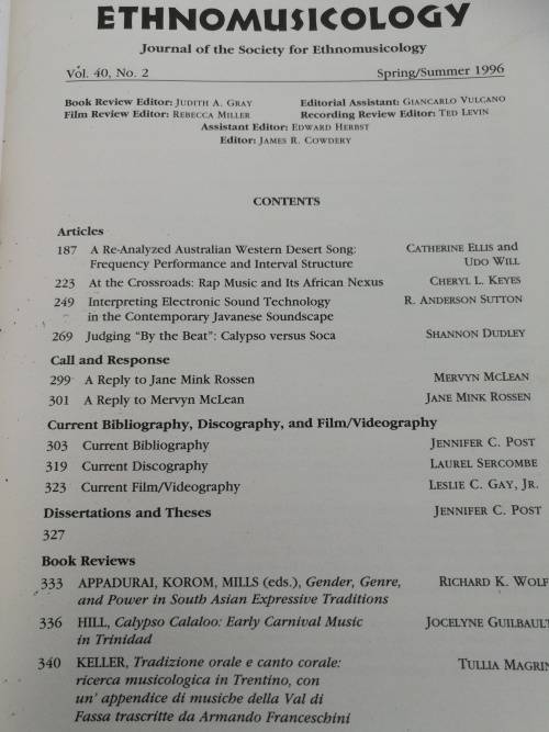 JOURNAL of the SOCIETY for ETHNOMUSICOLOGY Volume 40 Number 2 1996 ( music )
