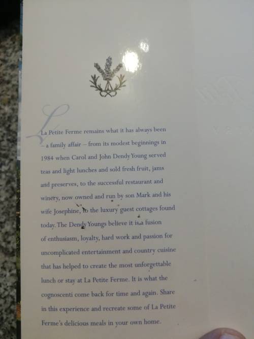 LA PETITE FERME COUNTRY CUISINE Recipe book SIGNED by CAROL and DENDY YOUNG Franschhoek Restaurant