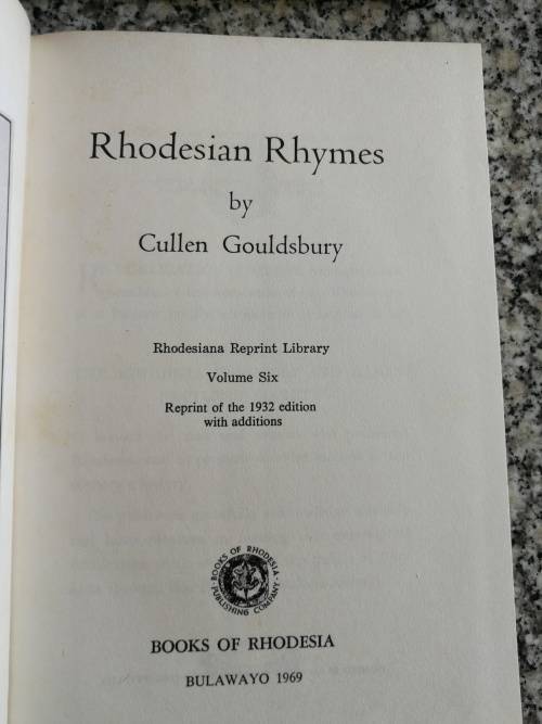 RHODESIAN RHYMES CULLEN GOULDSBURY Rhodesian Reprint Library volume 6 1969