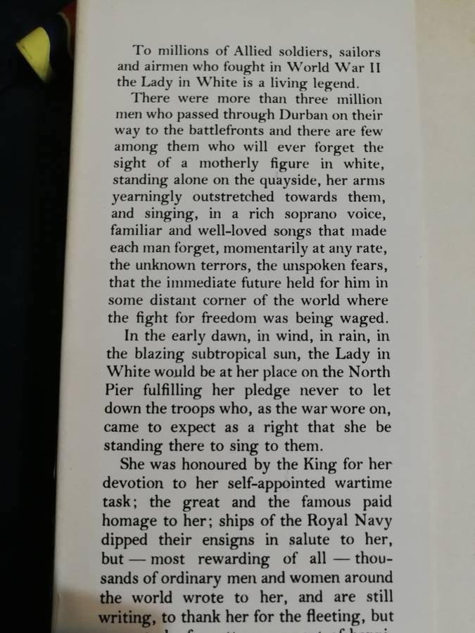 DURBAN South Africa WW2 LADY who sang to the Troops PERLA SIEDLE GIBSON LADY IN WHITE