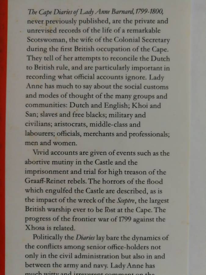 THE CAPE DIARIES OF LADY ANNE BARNARD 1799-1800 VOLUMES 1 & 2 Van Riebeeck Soc. Second Series