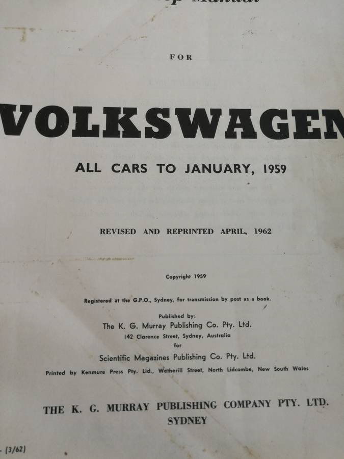 VOLKSWAGEN ALL CARS UP TO JANUARY 1959 Workshop Manual  Scientific Magazine Publishing Revised 1962