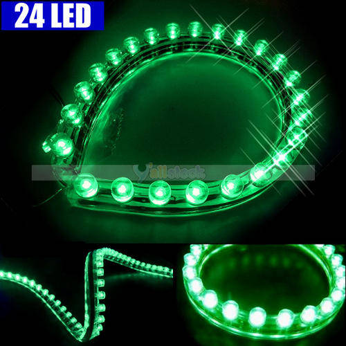 1XGreen 24CM 24 LED Strip Car Auto Motorcycle Flexible Grill Light Lamp Bulb 12V