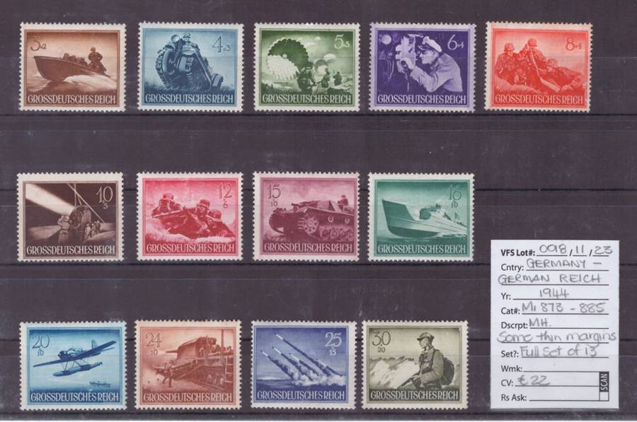 German Reich Stamps, 1944, MH (Some thin margins), full set of 13, MiN873-885