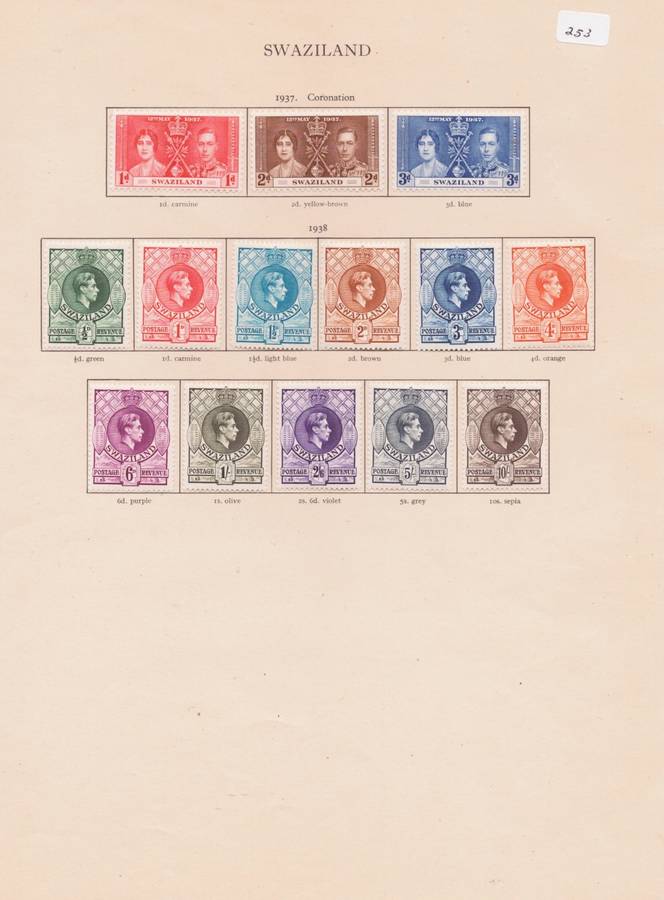 Swaziland, Stamps on sheet, KGVl, 1937-1938, Various designs