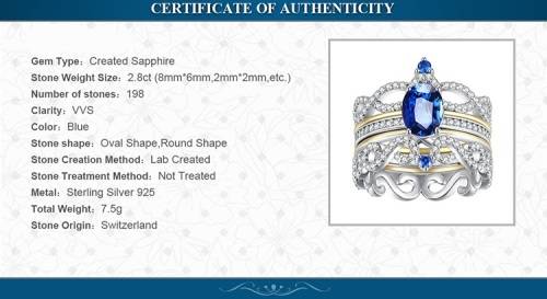 PRINCESS SAPPHIRE 2 PIECE WEDDING SET 925 STERLING SILVER