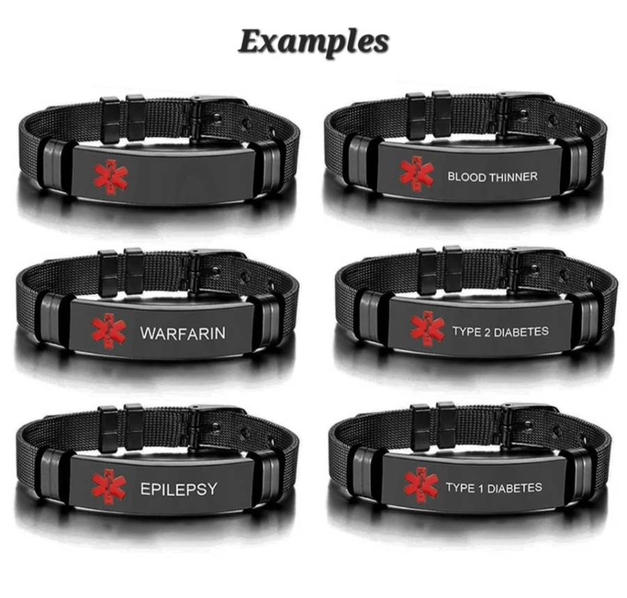 Black Medic Alert Bracelet - Stainless Steel (