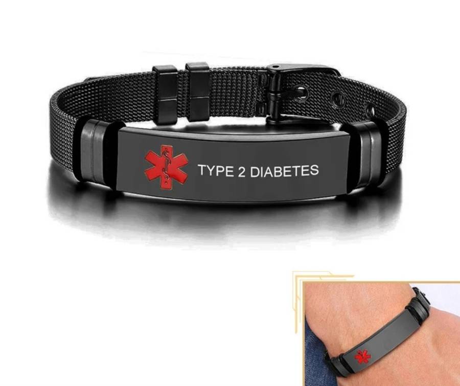 Black Medic Alert Bracelet - Stainless Steel (