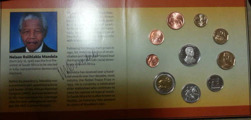 SIGNED NELSON MANDELA 2000 COIN SET WITH 2000 MANDELA 5 SMILEY - SA MINT -
