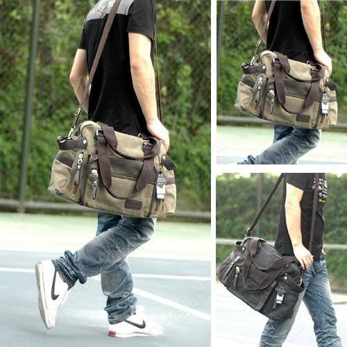 Mens Vintage Canvas Shoulder Bag Handbag Messenger Sling Multi Pocket School Bags