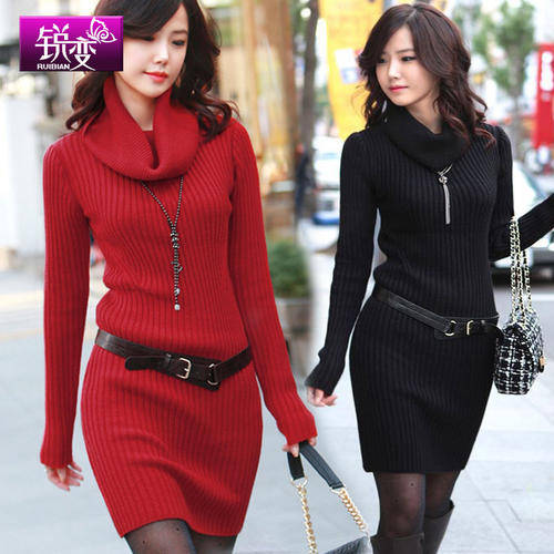 FREE SHIPPING-winter / autumn Slim turtleneck sweater dress, long design fashion warm dress
